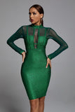 kamames Shimmer Long Sleeve Bandage Dress In Green