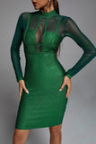 kamames Shimmer Long Sleeve Bandage Dress In Green