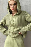 kamames Solid Cable Knit Hoodie Sweater