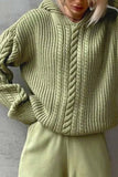 kamames Solid Cable Knit Hoodie Sweater