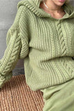 kamames Solid Cable Knit Hoodie Sweater