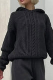 kamames Solid Cable Knit Hoodie Sweater