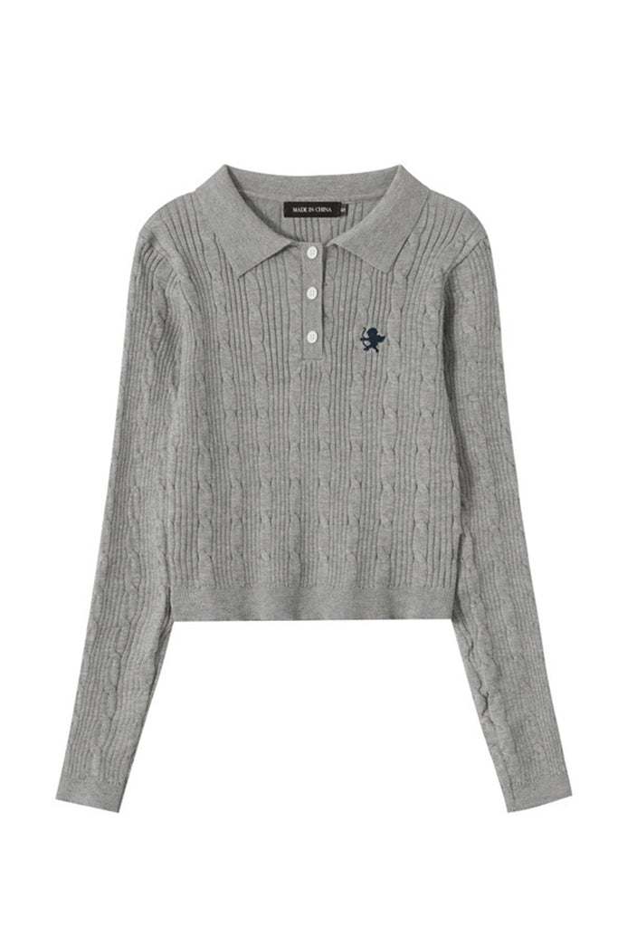 kamames Solid Color Button-Front Knitted Sweater