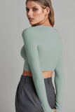 kamames Solid Color Ribbed Knitted Cardigan