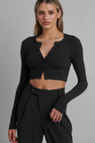 kamames Solid Color Ribbed Knitted Cardigan