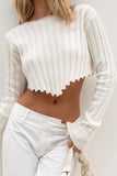 kamames Solid Ribbed Crew Neck Cropped Sweater