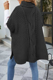 kamames Turtleneck Cable Knit Shawl Sweater