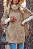 kamames Turtleneck Cable Knit Shawl Sweater