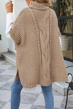 kamames Turtleneck Cable Knit Shawl Sweater