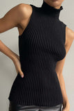 kamames Turtleneck Sleeveless Ribbed Knit Sweater