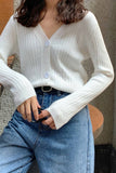 kamames V-neckline Ribbed Button Cardigan