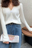 kamames V-neckline Ribbed Button Cardigan