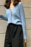 kamames V-neckline Ribbed Button Cardigan