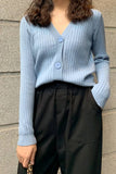 kamames V-neckline Ribbed Button Cardigan