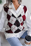 kamames V Neck Checked Knit Tank Sweater