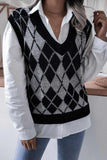 kamames V Neck Checked Knit Tank Sweater