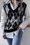 kamames V Neck Checked Knit Tank Sweater