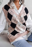 kamames V Neck Checked Knit Tank Sweater