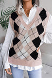 kamames V Neck Checked Knit Tank Sweater