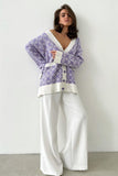 kamames V Neck Geometric Pattern Cardigan