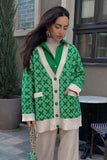 kamames V Neck Geometric Pattern Cardigan