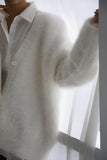 kamames V Neck Imitation Mink Hair Cardigan