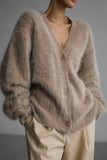 kamames V Neck Imitation Mink Hair Cardigan