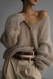 kamames V Neck Imitation Mink Hair Cardigan