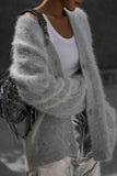 kamames V Neck Imitation Mink Hair Cardigan