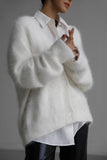 kamames V Neck Imitation Mink Hair Cardigan