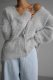 kamames V Neck Imitation Mink Hair Cardigan