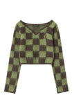 kamames V Neck Mohair Checkerboard Sweater