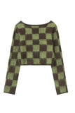 kamames V Neck Mohair Checkerboard Sweater