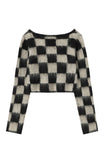 kamames V Neck Mohair Checkerboard Sweater