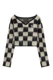 kamames V Neck Mohair Checkerboard Sweater