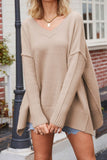 kamames V Neck Side Slit Loose Pullover Sweater