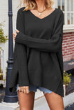 kamames V Neck Side Slit Loose Pullover Sweater