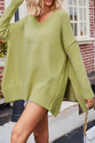 kamames V Neck Side Slit Loose Pullover Sweater