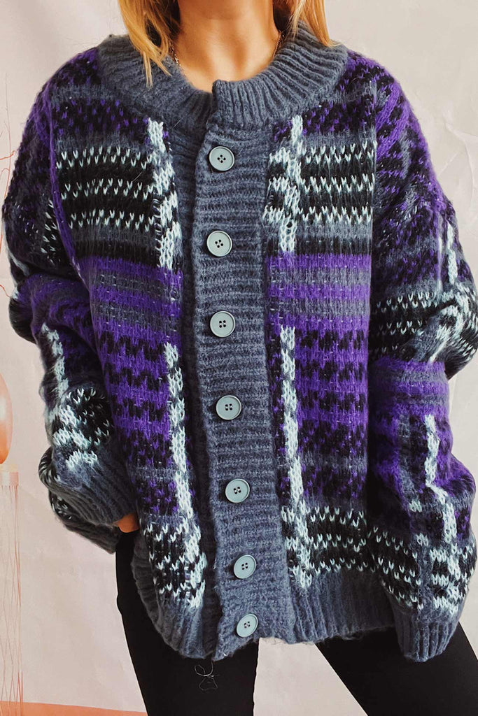kamames Vintage Contrast Striped Cardigan