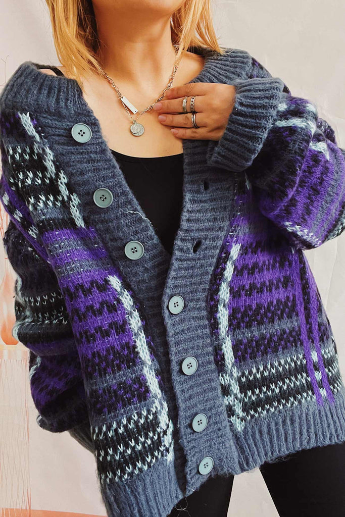 kamames Vintage Contrast Striped Cardigan