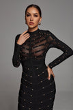 kamames Winry Long Sleeve Mesh Bandage Dress - Black