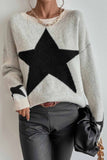 kamames Crew Neck Star Long Sleeve Knitted Sweater