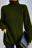 kamames Raglan Sleeve Turtleneck Slit Mid-Length Sweater