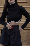 kamames Contrast Irregular Hem Turtleneck Sweater