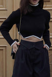 kamames Contrast Irregular Hem Turtleneck Sweater