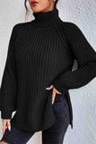 kamames Raglan Sleeve Turtleneck Slit Mid-Length Sweater