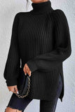 kamames Raglan Sleeve Turtleneck Slit Mid-Length Sweater