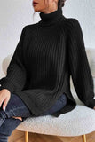 kamames Raglan Sleeve Turtleneck Slit Mid-Length Sweater