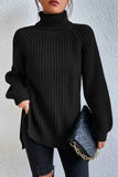 kamames Raglan Sleeve Turtleneck Slit Mid-Length Sweater