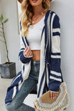 kamames Striped Contrast Hooded Irregular Mid-Length Cardigan